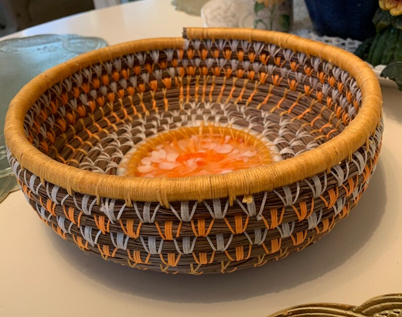 Pine Needle Basket With Resin Center Etsy