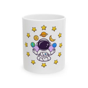 Cute Cartoon Astronaut Ceramic Mug, Space Lover Gift, Astronaut Coffee Cup, Galaxy Theme Tea Mug, Rocketship Hot Cocoa Mug, Rocket Launch