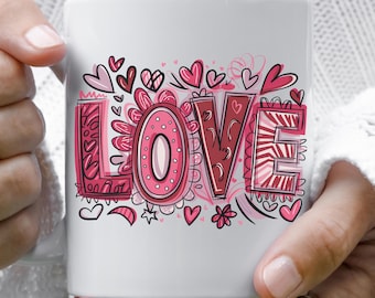 Tazza carina da donna con scritta "Love", cuori di San Valentino, tazza da insegnante per San Valentino, tazza da mamma a forma di cuore, tazza per San Valentino, tazza XOXO, tazza da caffè per San Valentino, regali