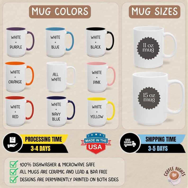 a coffee mug with different colors and sizes