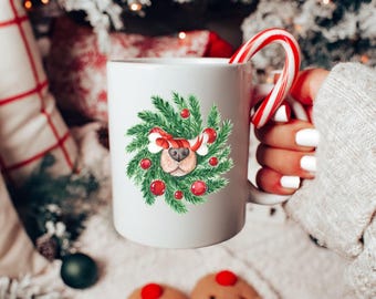 Christmas Wreath Dog Mug Funny Christmas Dog Mug Holiday Mug Merry Christmas Dog Lover Holiday Gift Cute Gift for Dog Mom Mug Christmas Gift