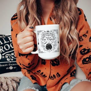 Witches Brew Coffee Halloween Mug Pumpkin Spice Latte Personalized Mug Spooky Season Gift Womens Halloween Mug Fall Graphic Cup Potion Broom