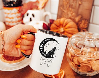 Black Wolf Mug Gift Witchy Gifts Mystic Moon Mug Mystic Wolf Mug Wolf Lover Gift Celestial Wolf Moon Astrology Mug Halloween Mug Spooky Vibe