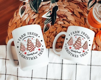 Taza de pasteles de árbol de Navidad frescos de granja Taza de café con pasteles de árbol de Navidad Taza de Navidad fresca de granja Taza para hornear navideña Regalo de Navidad Taza de Navidad