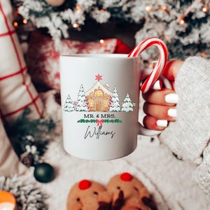 Personalized Family Christmas Mug Custom Holiday Coffee Mug Womens Winter Cup Family Matching Gift Gingerbread House Merry & Bright Xmas Mug