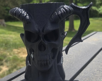 3D Printed Longhorn Demon Skull Can Holder, Gothic Drinkware