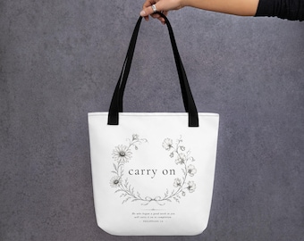 Carry On Tote Bag: Floral Design, 100% Polyester, 15" x 15"