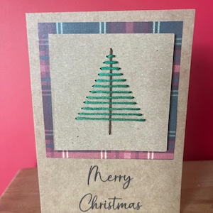 Kaufen Sie eine von 4 Designs/Gestickte Weihnachtsbaum Grußkarten/Individuelle Karten/Selbstgemachte Karten/Handgemachte Karten/Tartan Weihnachtskarten