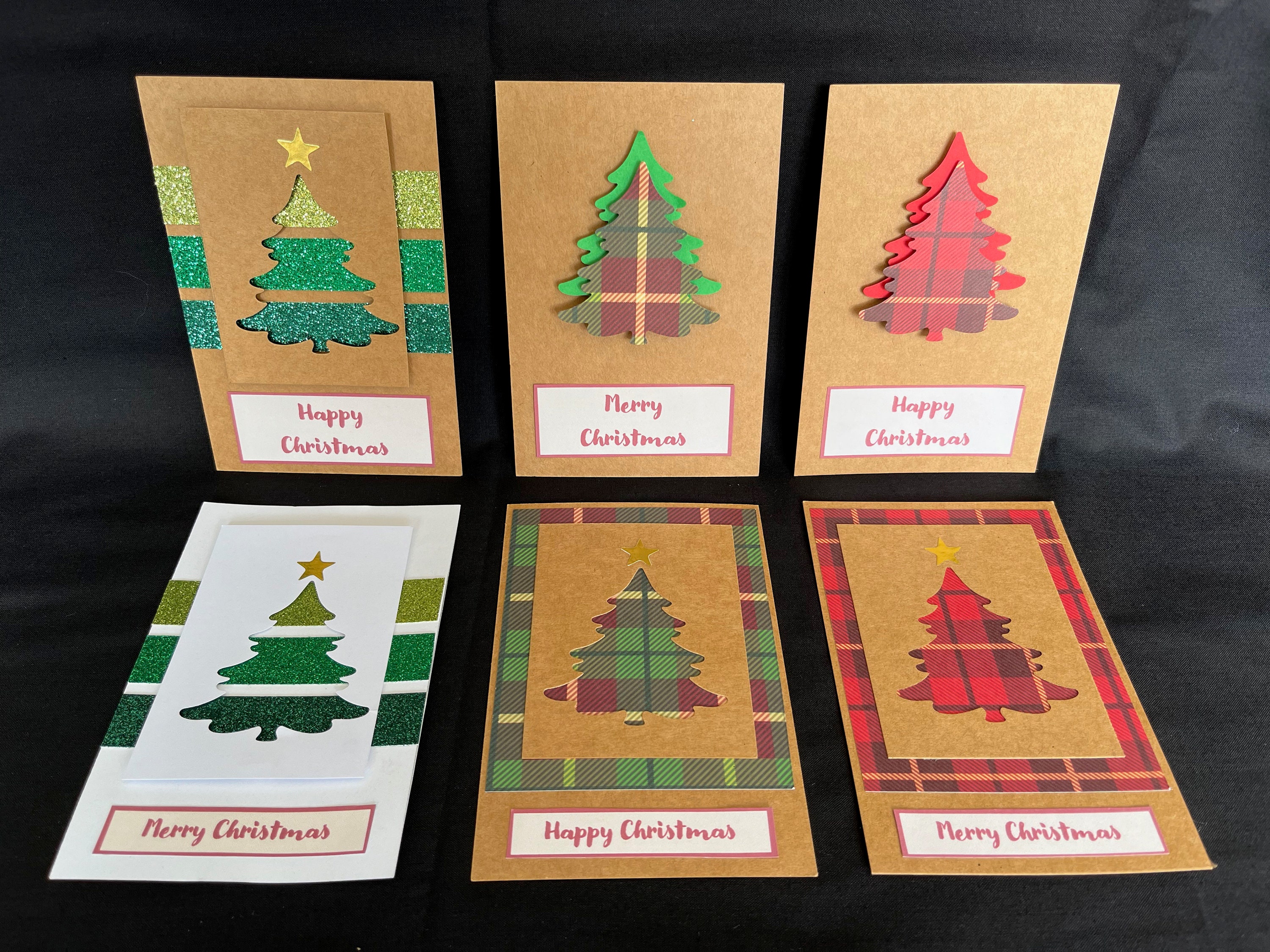 DIY Christmas Card Kit: 6 Tartan Tree Designs