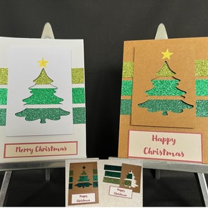 Kit per realizzare biglietti di Natale fai da te da 6 pezzi, albero a strisce. Per bambini e adulti