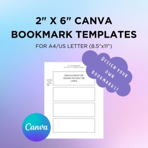 Marcador imprimible Plantilla Canva Marcadores 2x6 Editable Arrastrar y soltar Plantilla de marcador Canva Uso comercial Diseño de marcador A4 Carta de EE. UU.