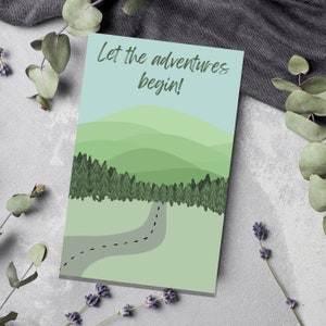 Cartão de felicitações de aventura imprimível para caminhante, cartão de casamento ao ar livre, parabéns, cartão de montanha para casal aventureiro, cartão de natureza cênica
