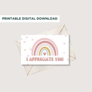 Danksagungskarte Druckbare Neutrale Karte Regenbogen Dankeskarte für Freund Digitaler Download Karte Retro Dankeskarte für Sie