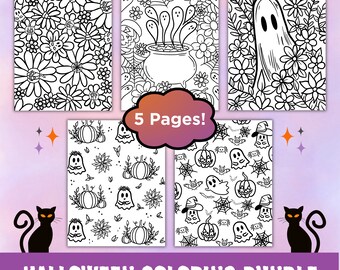 Printable Halloween Coloring Pages Bundle Ghost Spooky Coloring Sheets Halloween Activity for Kids and Adults Coloring Book Digital Coloring
