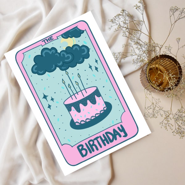 Druckbare Geburtstagskarte Tarot Witchy Geburtstagskarte für ihren himmlischen heidnischen Wicca Happy Birthday für die beste Freundin Astrologie Geburtstag Sternzeichen