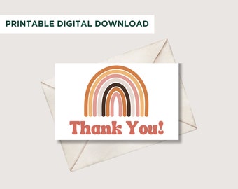 Thank You Card Printable Neutral Card Rainbow Thank You Card for Friend Digital Download Card Appreciation Card Retro Thank You Card for Her