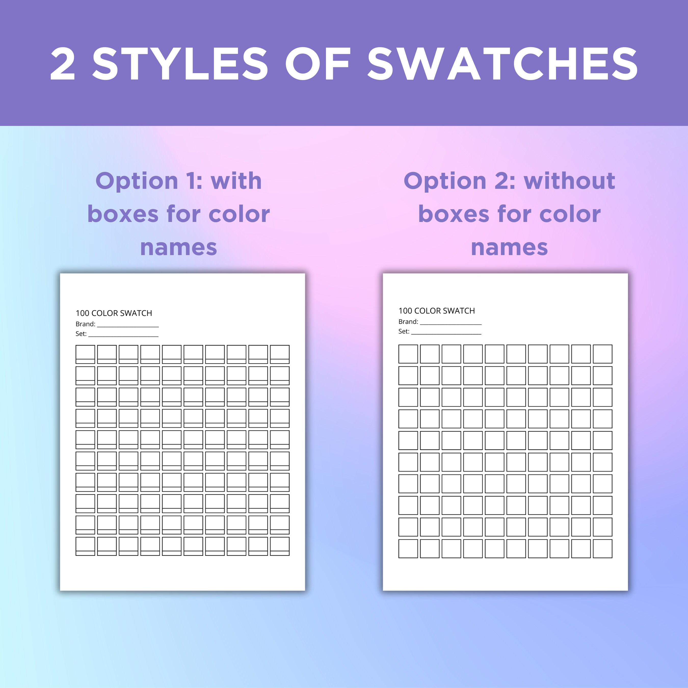Color Swatch Chart Bundle Blank Color Chart Printable Color Swatch ...