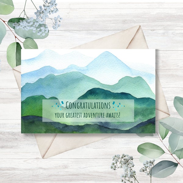Printable Wedding Card Congratulations Mountain Card for Outdoorsy Couple Congratulations Wedding Card Just Married Card Scenic Nature Card