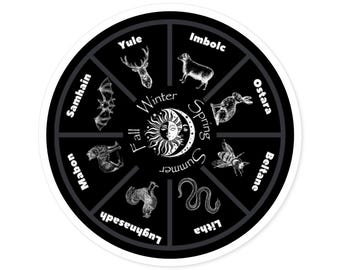 Pagan Wiccan Wheel of Year Black Animals Vinyl Sticker