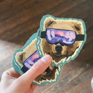 Pegatina de vinilo de oso de esquí