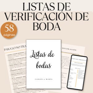 Plantilla de lista de verificación para bodas | Checklist de planificación en Canva | Organizador de boda digital | 50+ páginas editables