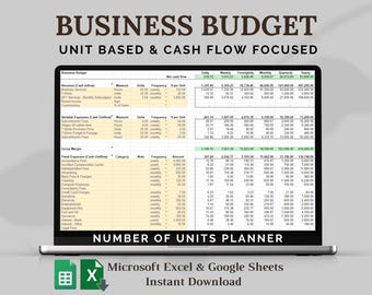Business Budget Spreadsheet Excel Template or Google Sheets Digital Template for Budgeting by Unit