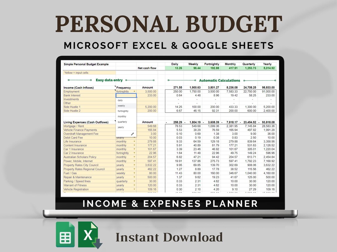 Budget Spreadsheet Template: Google Sheets & Excel, Personal Finance ...