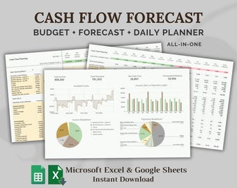 Cash Flow Forecast Spreadsheet: Google Sheets & Excel Template | Budget Planner and Cashflow Template for Business