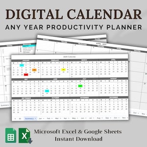 Digital Calendar Spreadsheet: Online Calendar Planner (Any Year) | Excel & Google Sheets Template