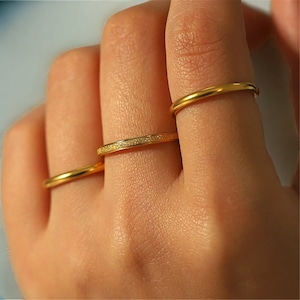 18K Gold Stacking Rings Set, 3 Dainty Gold Ring Set, Thin Stackable Rings For Women, Delicate Gold Band Ring Stack Set Jewelry Gift For Her