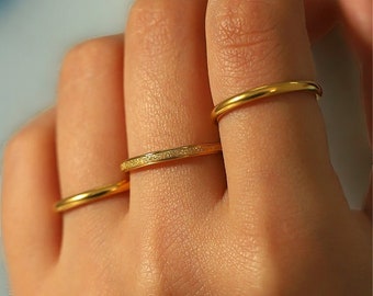 18K Gold Stacking Rings Set, 3 Dainty Gold Ring Set, Thin Stackable Rings For Women, Delicate Gold Band Ring Stack Set Jewelry Gift For Her