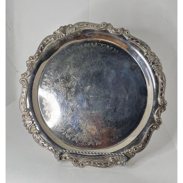Round Engraved Ornate Edged Serving Tray 12"