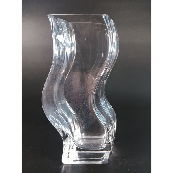 Wavy / Curved Clear Glass Square Vase 8"