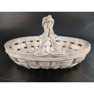 Vintage Italian White Ceramic Woven Basket 9"