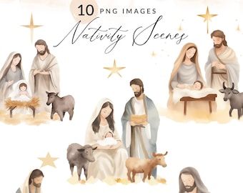 Watercolor Nativity Clipart, Modern Nativity Scene PNG, Christmas Nativity PNG Clipart, Commercial Use, Instant Download