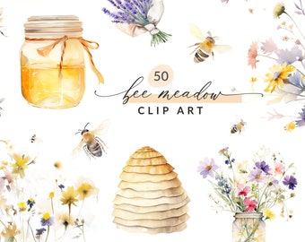 50 Honey Bee Clip Art, Watercolor Bee Clipart Set, Honey Clipart, Bee Clipart PNG Images, Bee Clip Art, Commercial License, INSTANT DOWNLOAD