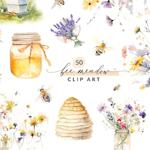 50 Honey Bee illustraties, aquarel Bee clipart set, honing clipart, Bee clipart PNG-afbeeldingen, Bee illustraties, commerciële licentie, INSTANT DOWNLOAD