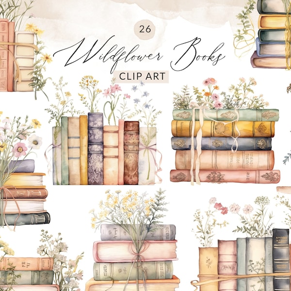 26 Wildflower Books Clipart Book Flowers Clipart, Bookshelf Clipart  Booklover Clipart, Boho Books Clipart, Literature Clipart, Commercial