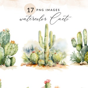 Clipart de deserto em aquarela, clipart de cacto pintado, clipart de cacto em aquarela, imagens PNG de cacto, clipart de cena do deserto, uso comercial