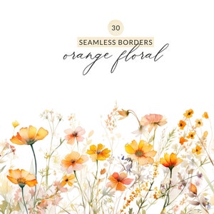 Aquarell Blumen Clipart Orange Gelb Wildblumen Bordüren, Wildblumen Bordüren, Feldblumen, Feldblumen