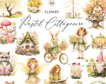 50 Cottagecore Clipart, Spring Cottagecore Clipart, Treehouse Clipart, Cottagecore Spring Clipart, Pastel Cottagecore PNG Vintage Clipart