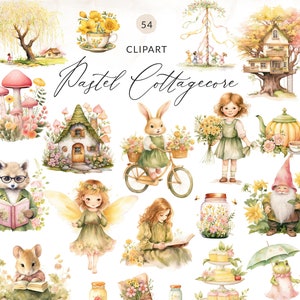 50 Cottagecore Clipart, Spring Cottagecore Clipart, Treehouse Clipart, Cottagecore Spring Clipart, Pastel Cottagecore PNG Vintage Clipart