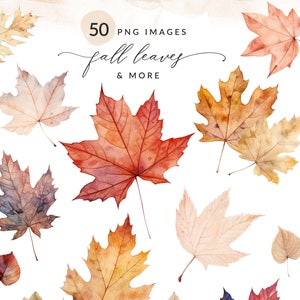 Clipart de folhas de outono em aquarela PNG, coleção de clipart de folhas de outono em aquarela, clipart de folhas de outono, uso comercial, download instantâneo