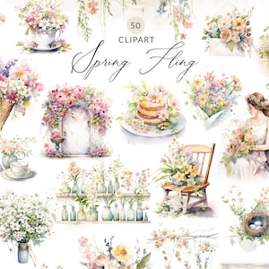 Aquarell Frühling Clipart Sammlung, Frühling Clipart Set, Wunderliche Frühling Clipart PNG Bilder, Leichte Aquarell Clipart Frühling Kollektion