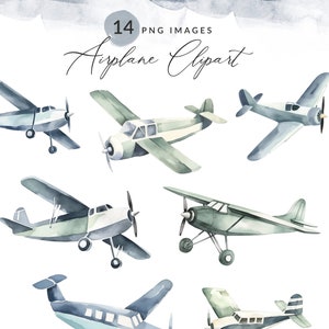 Imágenes prediseñadas de avión de acuarela, imágenes prediseñadas de avión pintado, imagen PNG de avión de acuarela, uso comercial, descarga instantánea