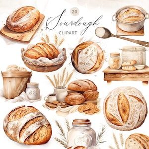 20 imágenes prediseñadas de masa madre de acuarela, pan de masa madre PNG, imágenes prediseñadas para hornear pan, imágenes prediseñadas de pan, imágenes prediseñadas para hornear, imágenes prediseñadas de pan de masa madre