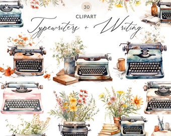 30 Watercolor Typewriter Clipart Writing Clipart, Vintage Typewriter PNG Images, Typewriter Clip Art, Watercolor Writing Clip Art