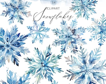 14 Watercolor Snowflake Clipart, Snowflakes Clipart PNG Images, Painted Snowflakes, Commercial Use