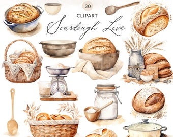 30 Watercolor Sourdough Clipart, Sourdough Bread PNG, Bread Baking Clip Art, Bread Clipart, Baking Clipart, Sourdough Bread Clipart