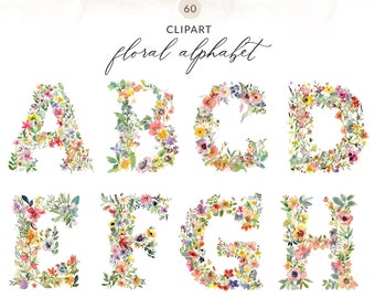 Watercolor Lettering Clipart PNG Images, Floral Alphabet Lettering Clipart Images, Painted Alphabet, Modern Flowers Alphabet Lettering